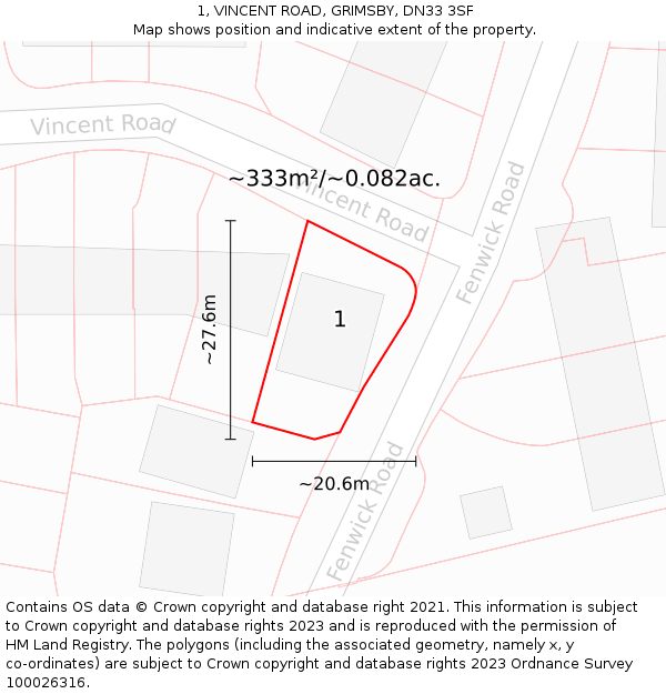 1, VINCENT ROAD, GRIMSBY, DN33 3SF: Plot and title map