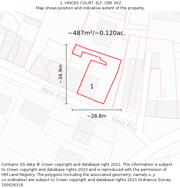 1, VINCES COURT, ELY, CB6 3AZ: Plot and title map