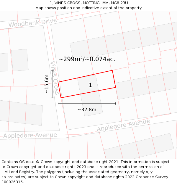 1, VINES CROSS, NOTTINGHAM, NG8 2RU: Plot and title map