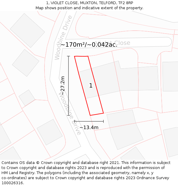 1, VIOLET CLOSE, MUXTON, TELFORD, TF2 8RP: Plot and title map