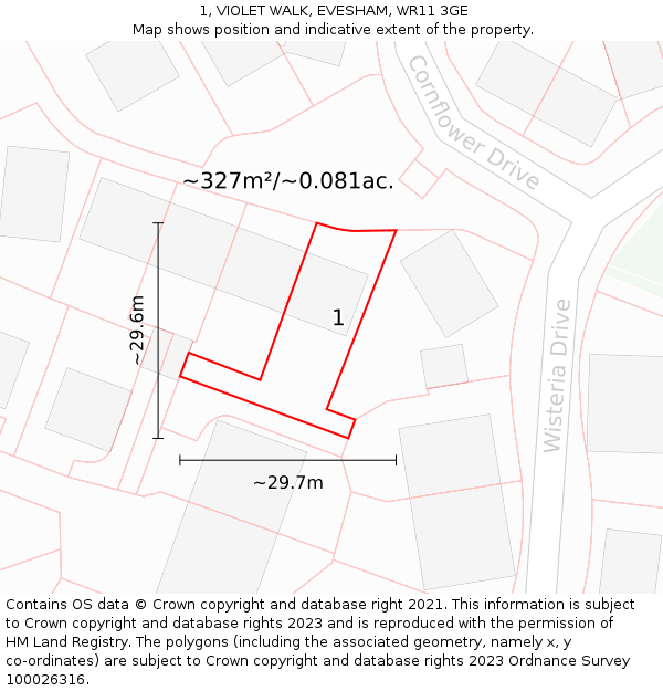 1, VIOLET WALK, EVESHAM, WR11 3GE: Plot and title map