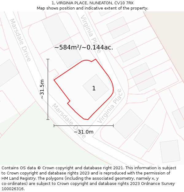 1, VIRGINIA PLACE, NUNEATON, CV10 7RX: Plot and title map
