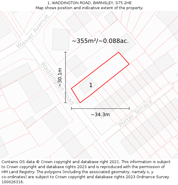 1, WADDINGTON ROAD, BARNSLEY, S75 2HE: Plot and title map