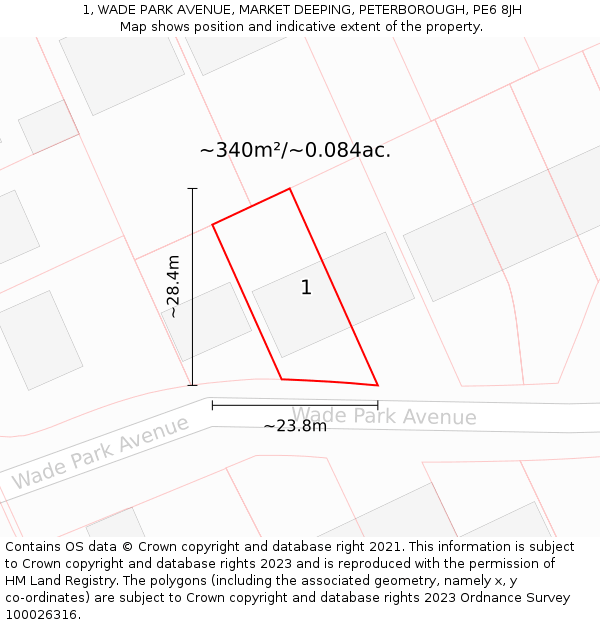 1, WADE PARK AVENUE, MARKET DEEPING, PETERBOROUGH, PE6 8JH: Plot and title map