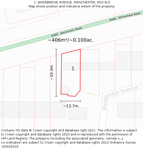 1, WADEBRIDGE AVENUE, MANCHESTER, M23 9LS: Plot and title map