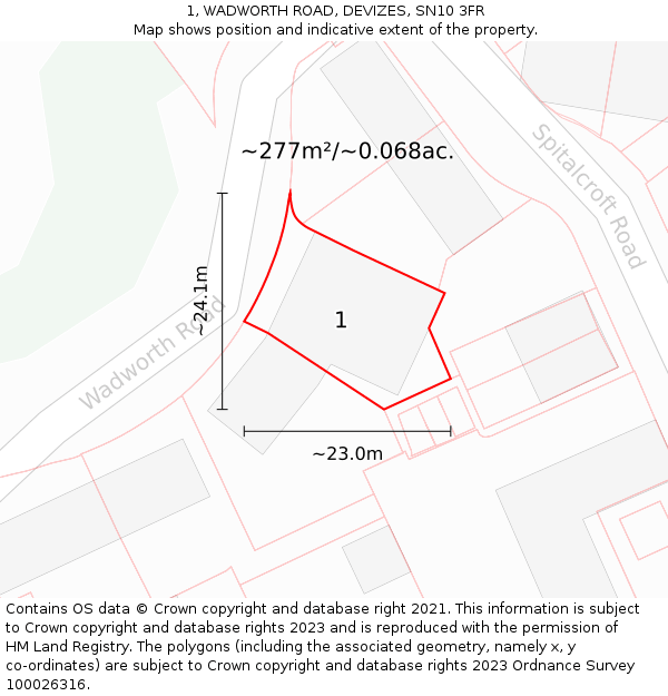 1, WADWORTH ROAD, DEVIZES, SN10 3FR: Plot and title map