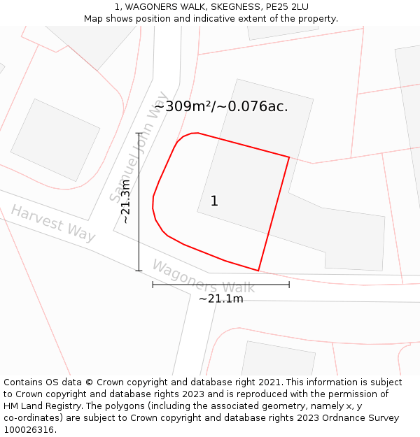 1, WAGONERS WALK, SKEGNESS, PE25 2LU: Plot and title map