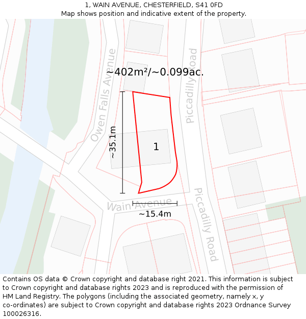 1, WAIN AVENUE, CHESTERFIELD, S41 0FD: Plot and title map