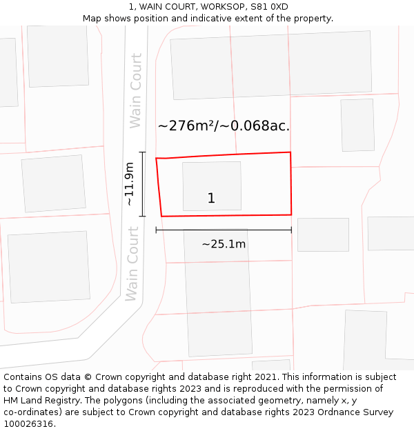 1, WAIN COURT, WORKSOP, S81 0XD: Plot and title map