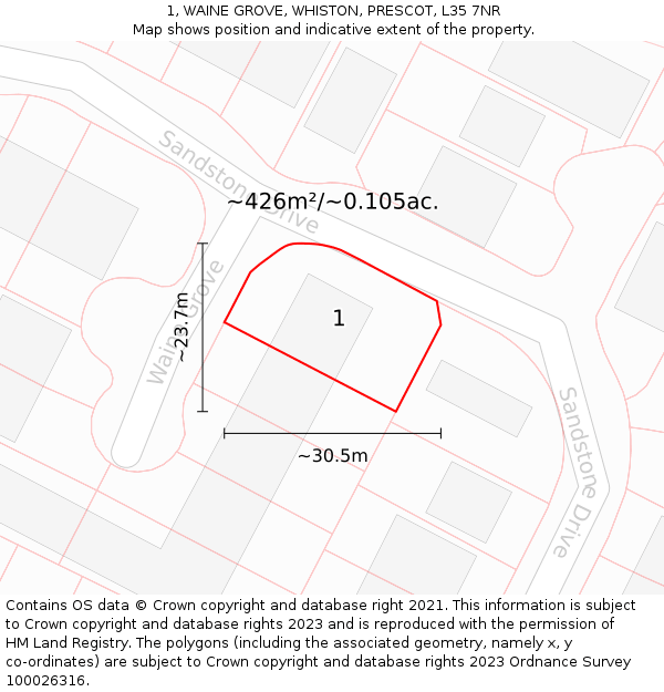 1, WAINE GROVE, WHISTON, PRESCOT, L35 7NR: Plot and title map