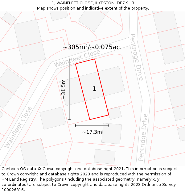 1, WAINFLEET CLOSE, ILKESTON, DE7 9HR: Plot and title map
