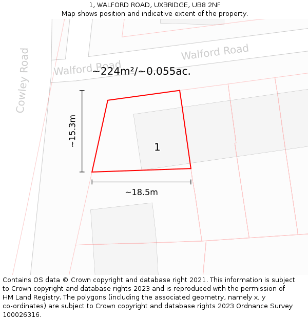 1, WALFORD ROAD, UXBRIDGE, UB8 2NF: Plot and title map