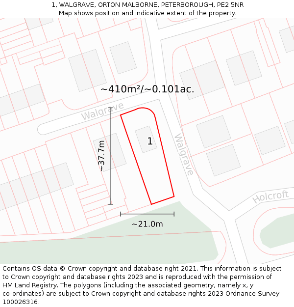 1, WALGRAVE, ORTON MALBORNE, PETERBOROUGH, PE2 5NR: Plot and title map