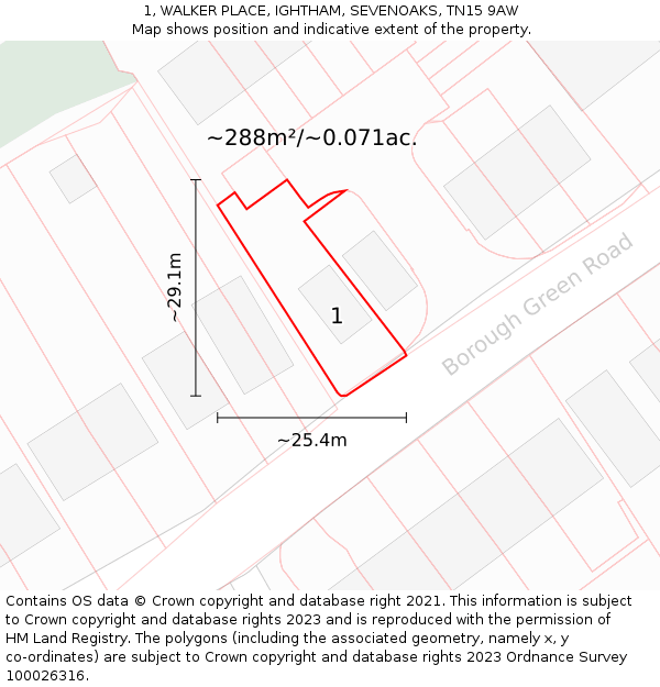 1, WALKER PLACE, IGHTHAM, SEVENOAKS, TN15 9AW: Plot and title map