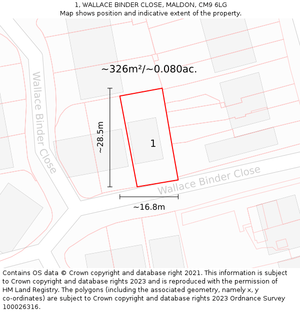 1, WALLACE BINDER CLOSE, MALDON, CM9 6LG: Plot and title map