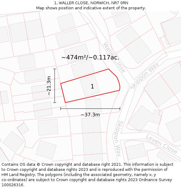 1, WALLER CLOSE, NORWICH, NR7 0RN: Plot and title map
