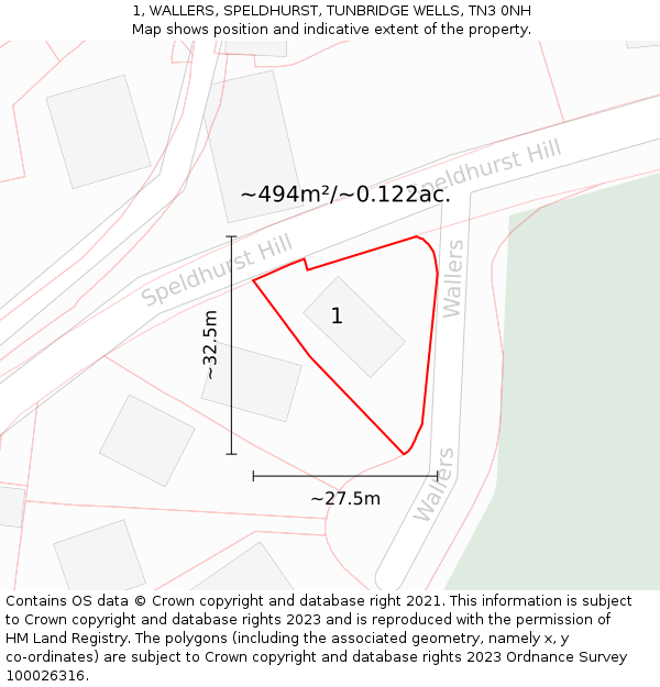 1, WALLERS, SPELDHURST, TUNBRIDGE WELLS, TN3 0NH: Plot and title map