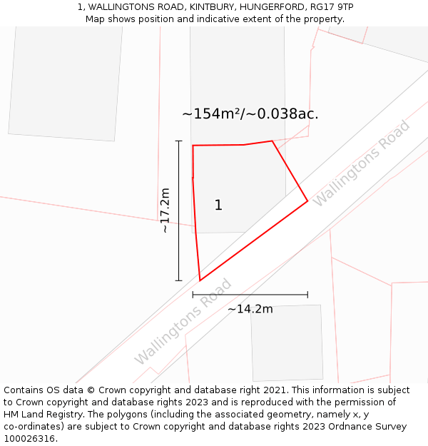 1, WALLINGTONS ROAD, KINTBURY, HUNGERFORD, RG17 9TP: Plot and title map