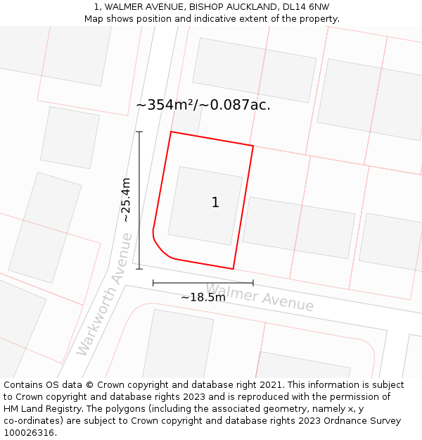 1, WALMER AVENUE, BISHOP AUCKLAND, DL14 6NW: Plot and title map