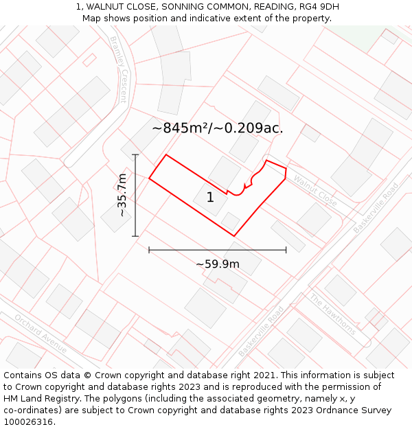 1, WALNUT CLOSE, SONNING COMMON, READING, RG4 9DH: Plot and title map
