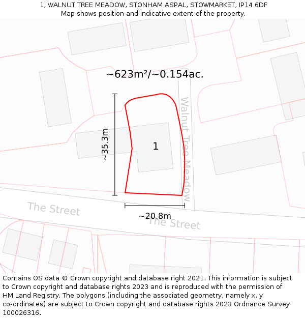 1, WALNUT TREE MEADOW, STONHAM ASPAL, STOWMARKET, IP14 6DF: Plot and title map