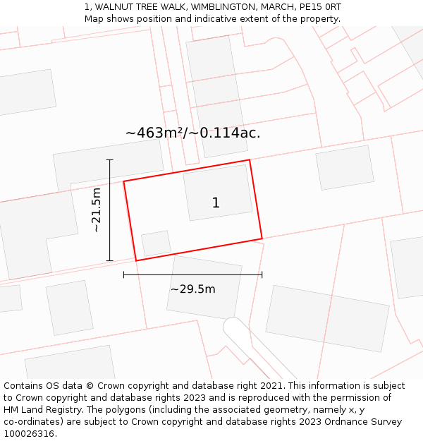 1, WALNUT TREE WALK, WIMBLINGTON, MARCH, PE15 0RT: Plot and title map
