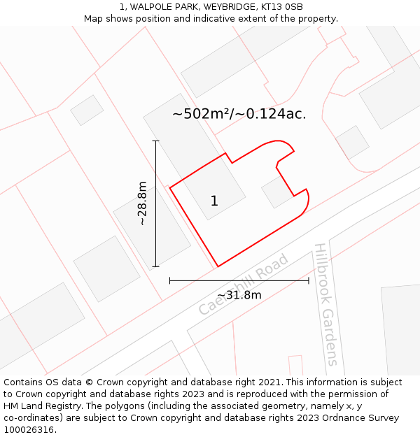1, WALPOLE PARK, WEYBRIDGE, KT13 0SB: Plot and title map