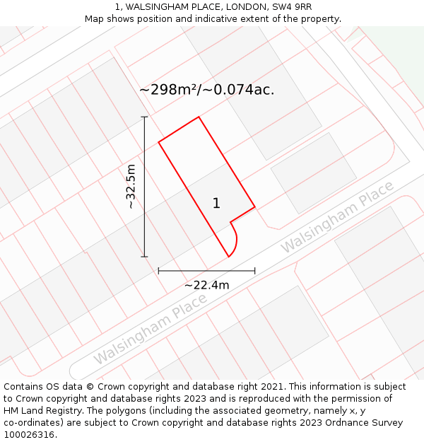 1, WALSINGHAM PLACE, LONDON, SW4 9RR: Plot and title map