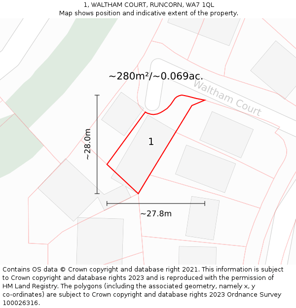 1, WALTHAM COURT, RUNCORN, WA7 1QL: Plot and title map