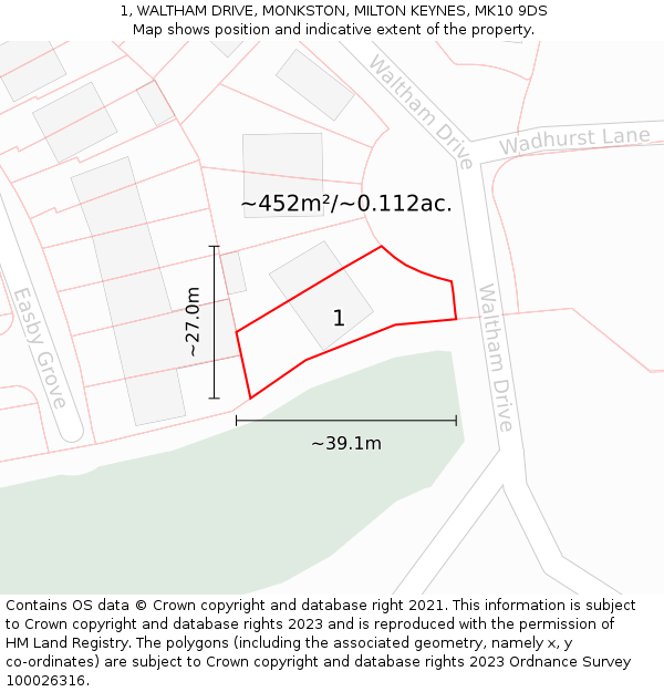 1, WALTHAM DRIVE, MONKSTON, MILTON KEYNES, MK10 9DS: Plot and title map