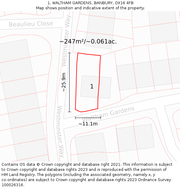 1, WALTHAM GARDENS, BANBURY, OX16 4FB: Plot and title map