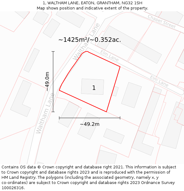 1, WALTHAM LANE, EATON, GRANTHAM, NG32 1SH: Plot and title map