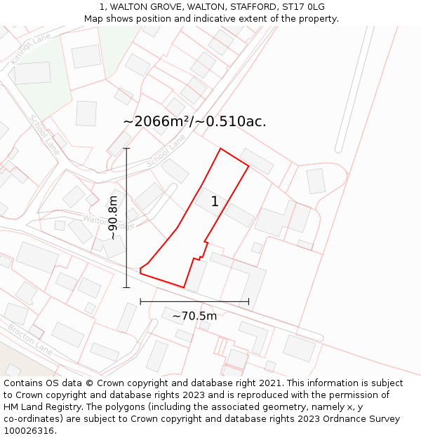 1, WALTON GROVE, WALTON, STAFFORD, ST17 0LG: Plot and title map
