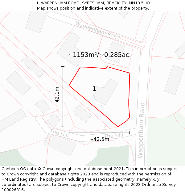 1, WAPPENHAM ROAD, SYRESHAM, BRACKLEY, NN13 5HQ: Plot and title map