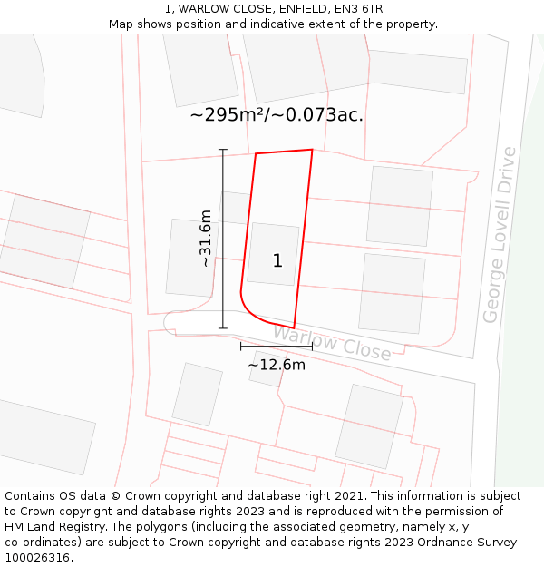 1, WARLOW CLOSE, ENFIELD, EN3 6TR: Plot and title map