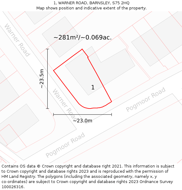 1, WARNER ROAD, BARNSLEY, S75 2HQ: Plot and title map