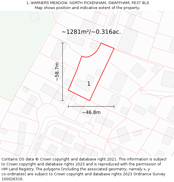1, WARNERS MEADOW, NORTH PICKENHAM, SWAFFHAM, PE37 8LS: Plot and title map