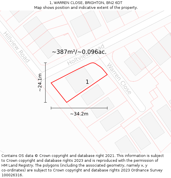 1, WARREN CLOSE, BRIGHTON, BN2 6DT: Plot and title map