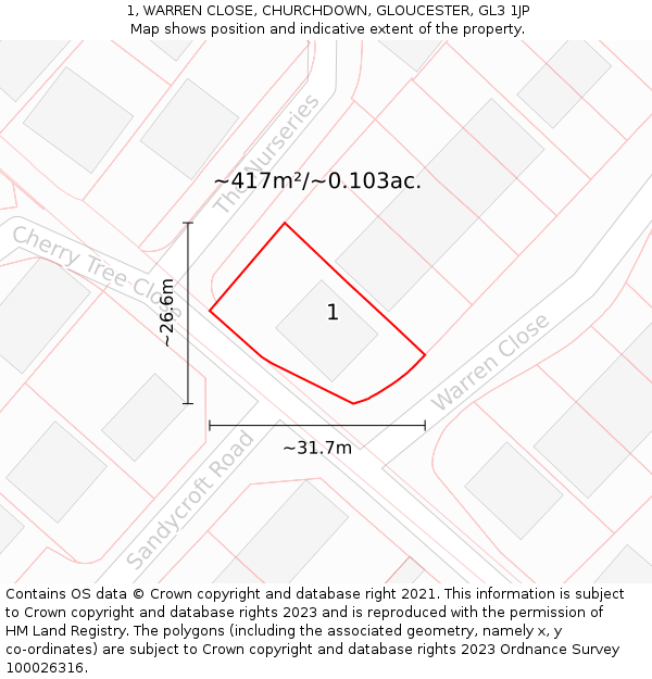 1, WARREN CLOSE, CHURCHDOWN, GLOUCESTER, GL3 1JP: Plot and title map