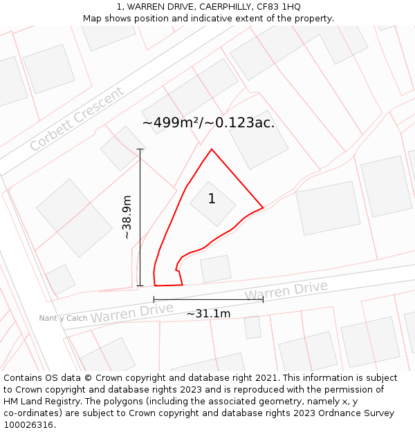 1, WARREN DRIVE, CAERPHILLY, CF83 1HQ: Plot and title map