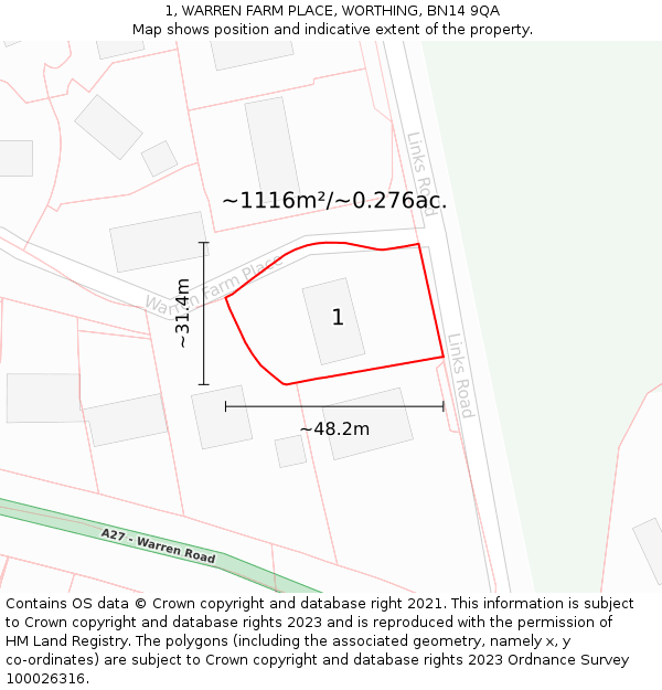 1, WARREN FARM PLACE, WORTHING, BN14 9QA: Plot and title map