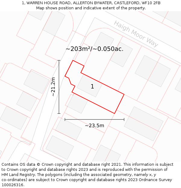 1, WARREN HOUSE ROAD, ALLERTON BYWATER, CASTLEFORD, WF10 2FB: Plot and title map