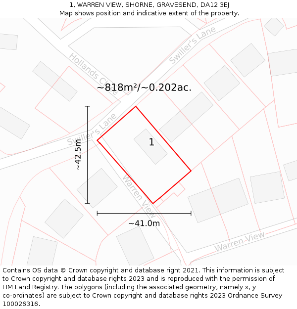 1, WARREN VIEW, SHORNE, GRAVESEND, DA12 3EJ: Plot and title map