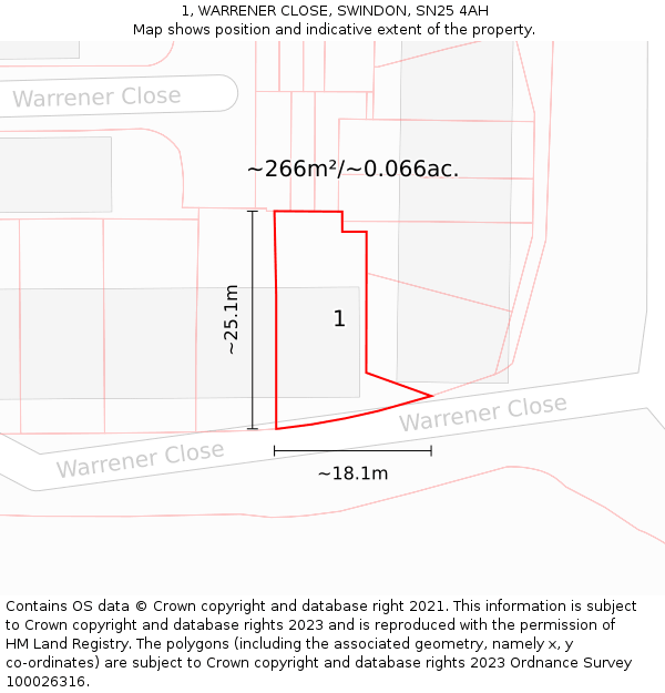 1, WARRENER CLOSE, SWINDON, SN25 4AH: Plot and title map