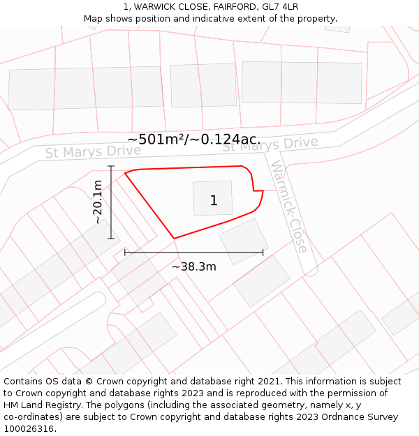 1, WARWICK CLOSE, FAIRFORD, GL7 4LR: Plot and title map