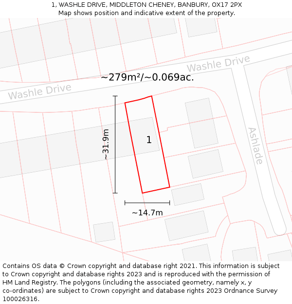 1, WASHLE DRIVE, MIDDLETON CHENEY, BANBURY, OX17 2PX: Plot and title map