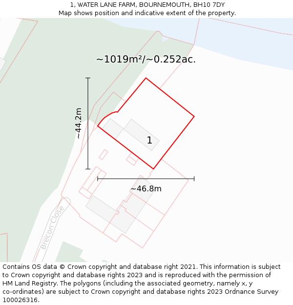1, WATER LANE FARM, BOURNEMOUTH, BH10 7DY: Plot and title map