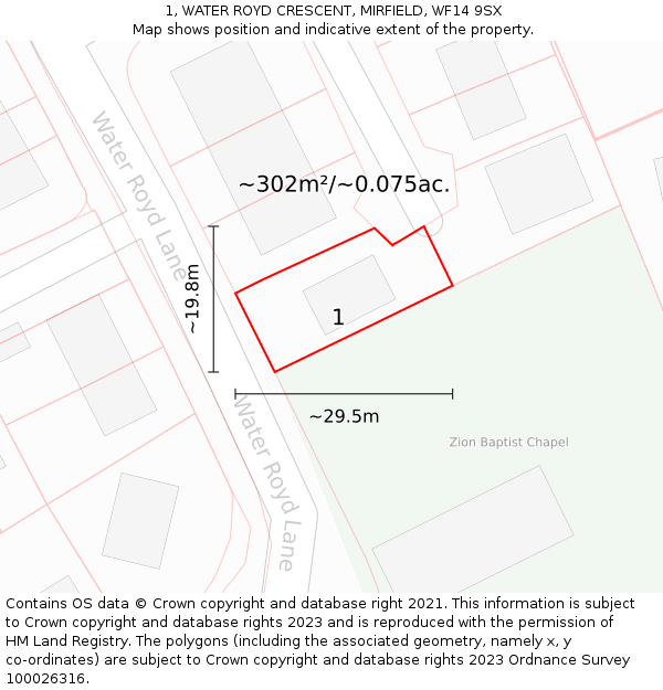 1, WATER ROYD CRESCENT, MIRFIELD, WF14 9SX: Plot and title map