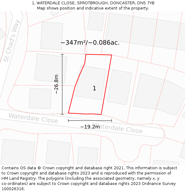 1, WATERDALE CLOSE, SPROTBROUGH, DONCASTER, DN5 7YB: Plot and title map