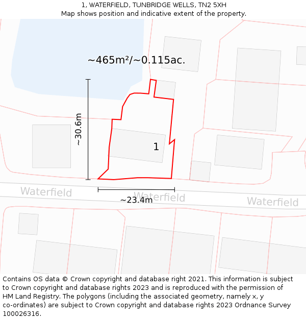1, WATERFIELD, TUNBRIDGE WELLS, TN2 5XH: Plot and title map